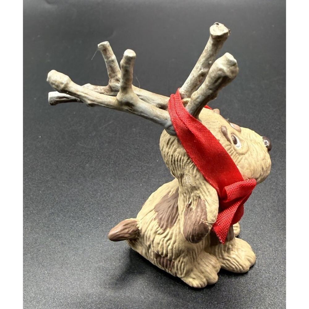 Hallmark Ornament 1987 Reindoggy Dog Branch Antlers Red Ribbon Bow No Box -Lo16 - Picture 2 of 8